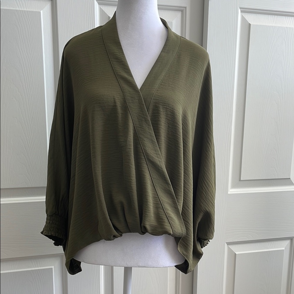 Alfani Green Dolman Sleeve V-Neck Blouse